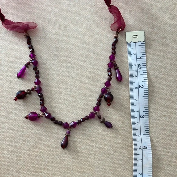Avon Vintage Purple Burgundy Beaded Choker Statement Ribbon Necklace | NIB N12 - Picture 12 of 14